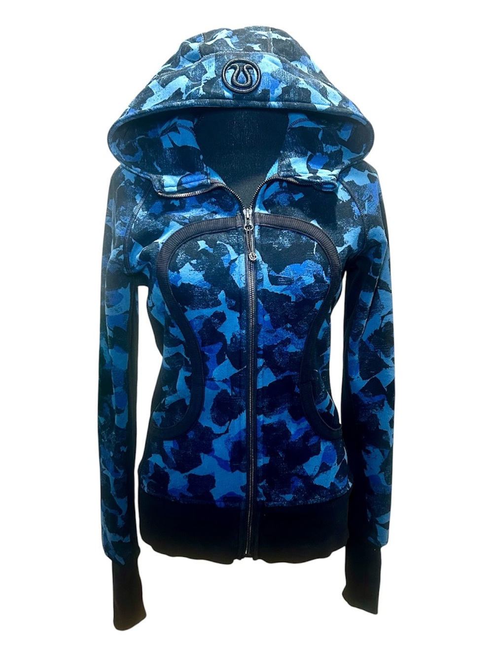 Lululemon Athletica Blue CasualCamouflage Full Zip  Scuba Hoodie Jacket, Size 6